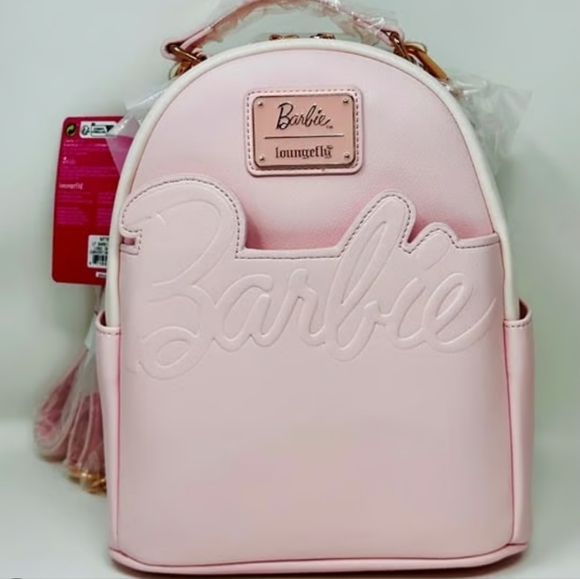 Barbie Loungefly Rose Gold Logo Pink  Convertible Backpack - Picture 4 of 10